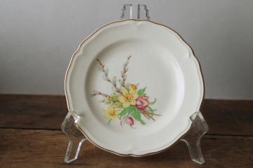 catalog photo of spring floral vintage china plate shabby chic daffodils, pink tulips, pussy willow branches 