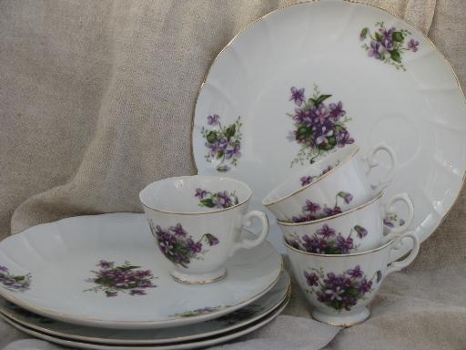 photo of spring violets china vintage snack sets, tea cups and luncheon plates #1