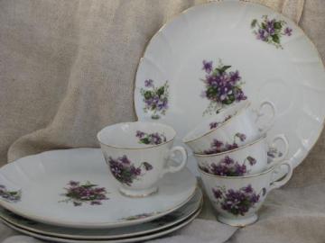 catalog photo of spring violets china vintage snack sets, tea cups and luncheon plates