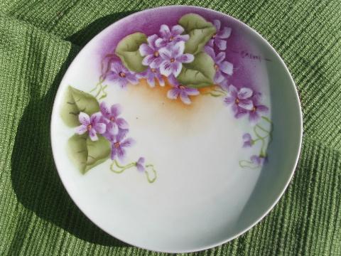 photo of spring violets, lot early 1900s vintage plates, hand-painted Nippon + #2