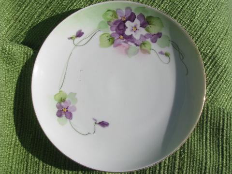 photo of spring violets, lot early 1900s vintage plates, hand-painted Nippon + #6