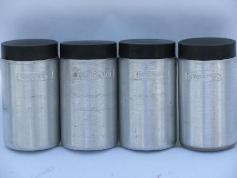 photo of spun aluminum spice jars set, Kromex vintage kitchen canister go-alongs #2