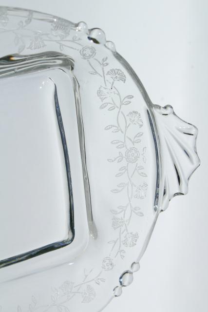 photo of square covered butter dish, dome cover & plate - 50s vintage Heisey orchid etched glass #2