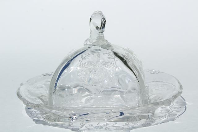 photo of square covered butter dish, dome cover & plate - 50s vintage Heisey orchid etched glass #3