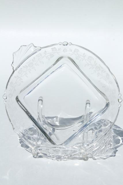 photo of square covered butter dish, dome cover & plate - 50s vintage Heisey orchid etched glass #10