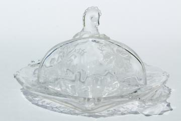 catalog photo of square covered butter dish, dome cover & plate - 50s vintage Heisey orchid etched glass