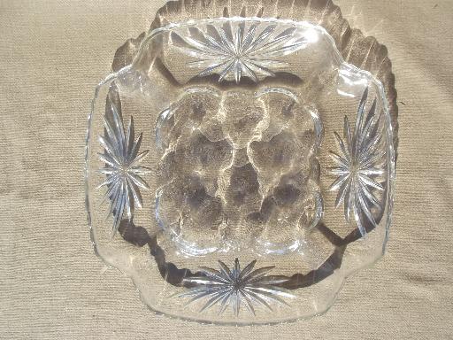 photo of square glass deviled egg plate, vintage Anchor Hocking glass serving tray #2