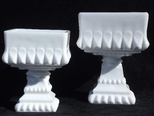 photo of square milk glass compotes big and small, Westmoreland wedding bowl shape #2