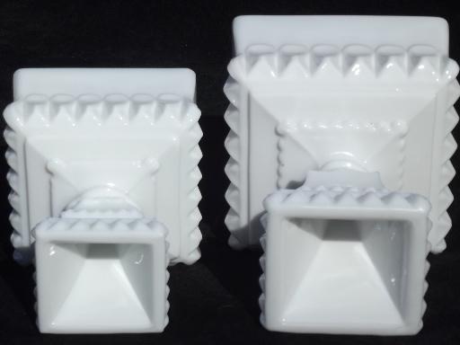 photo of square milk glass compotes big and small, Westmoreland wedding bowl shape #5