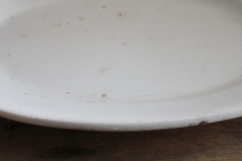 photo of stack of antique ironstone platters, heavy white china w/ early England backstamps #5