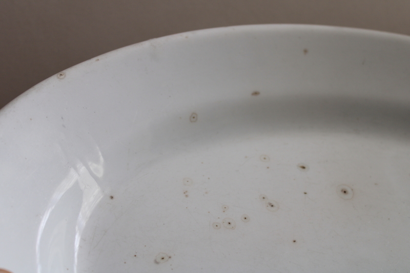 photo of stack of antique ironstone platters, heavy white china w/ early England backstamps #6