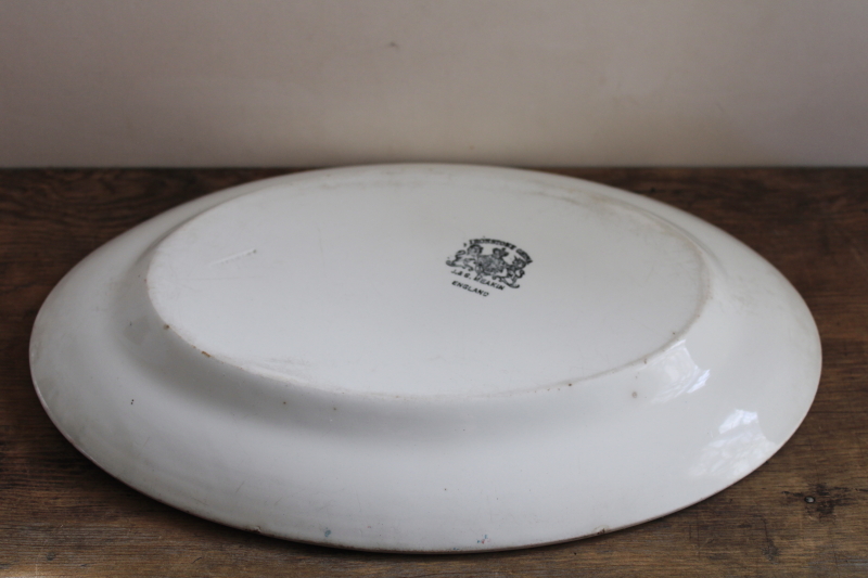 photo of stack of antique ironstone platters, heavy white china w/ early England backstamps #7