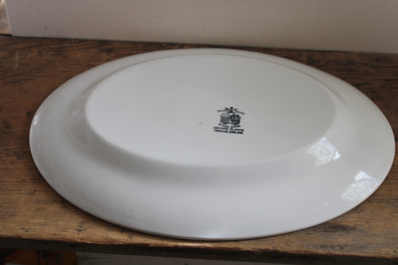 photo of stack of antique ironstone platters, heavy white china w/ early England backstamps #15