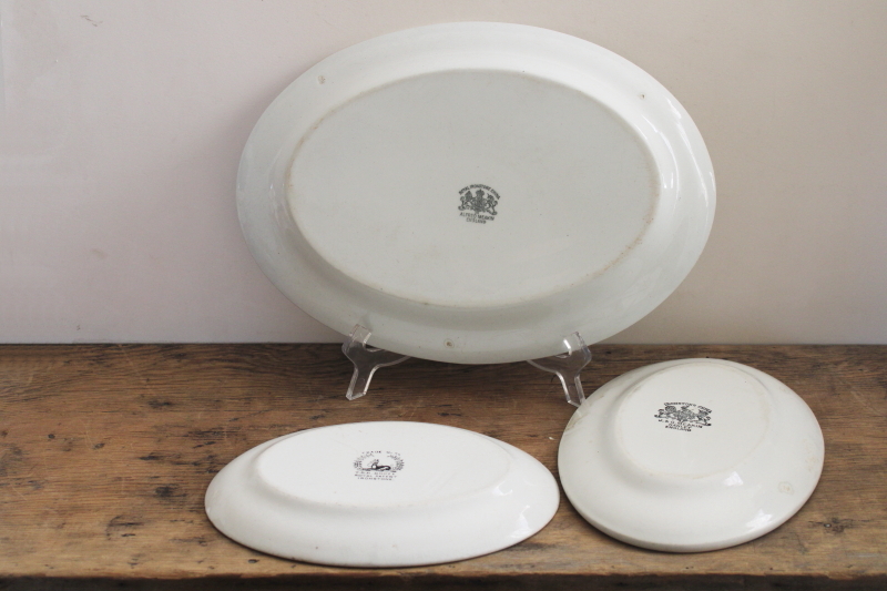 photo of stack of antique white ironstone platters, vintage farmhouse kitchen serving ware #3