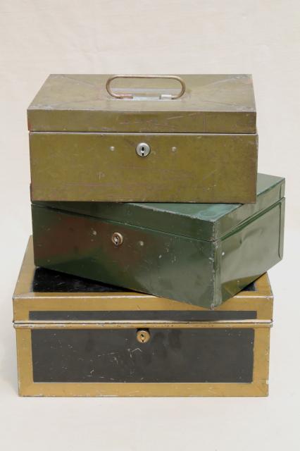 photo of stack of authentic vintage metal boxes, lock box money boxes & document boxes #1