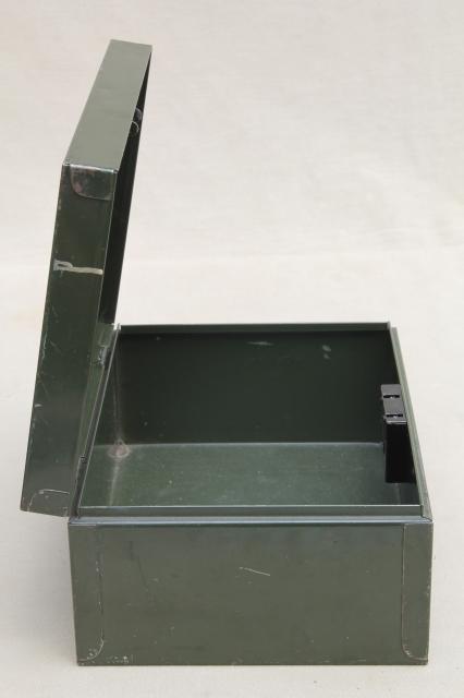 photo of stack of authentic vintage metal boxes, lock box money boxes & document boxes #2