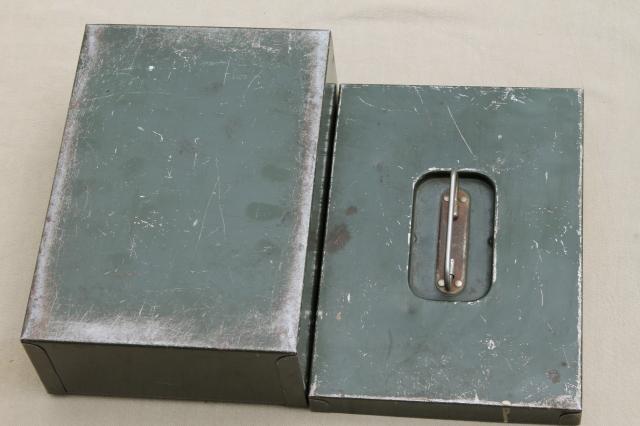 photo of stack of authentic vintage metal boxes, lock box money boxes & document boxes #4