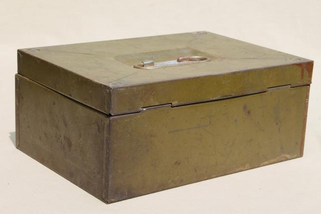 photo of stack of authentic vintage metal boxes, lock box money boxes & document boxes #7