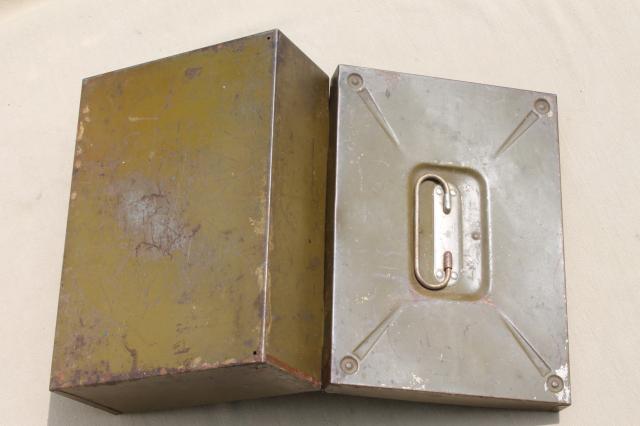 photo of stack of authentic vintage metal boxes, lock box money boxes & document boxes #10