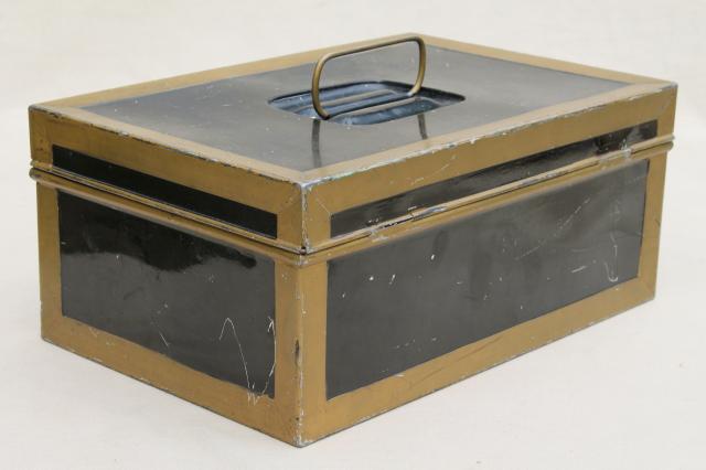 photo of stack of authentic vintage metal boxes, lock box money boxes & document boxes #14