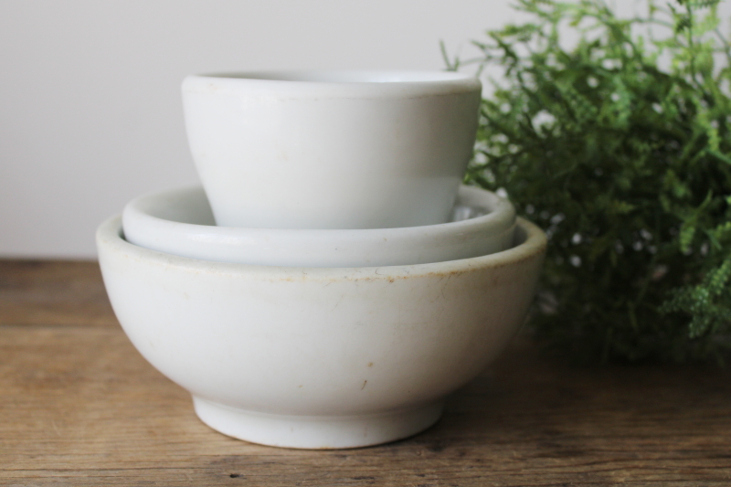 photo of stack of chunky plain white ironstone china bowls, vintage Shenango china  #1