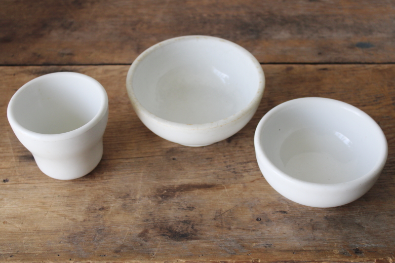 photo of stack of chunky plain white ironstone china bowls, vintage Shenango china  #3