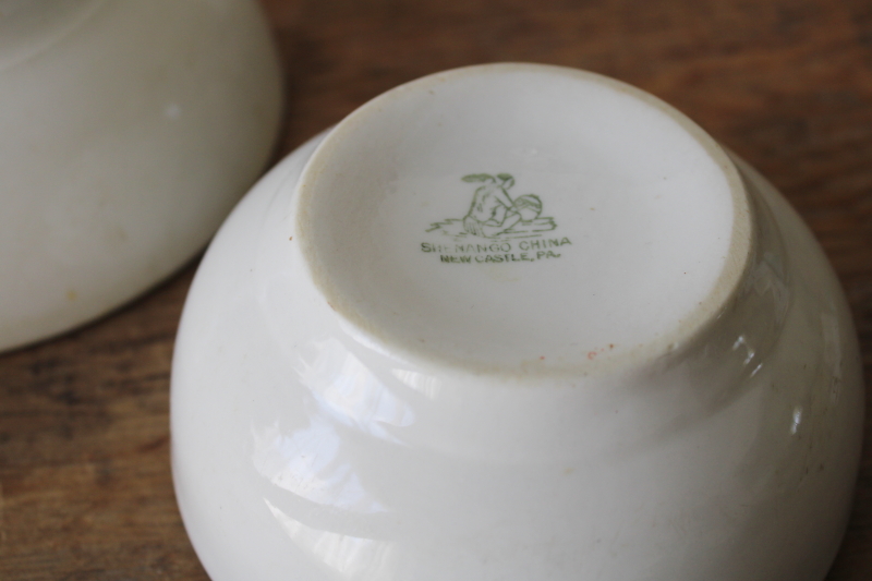 photo of stack of chunky plain white ironstone china bowls, vintage Shenango china  #7