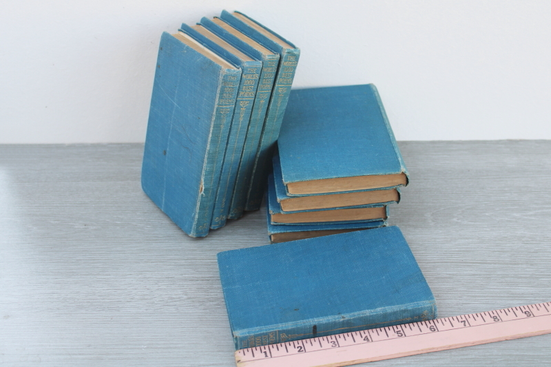 photo of stack of old books blue cloth covers 1920s vintage little volumes of best loved poetry 1910 #4