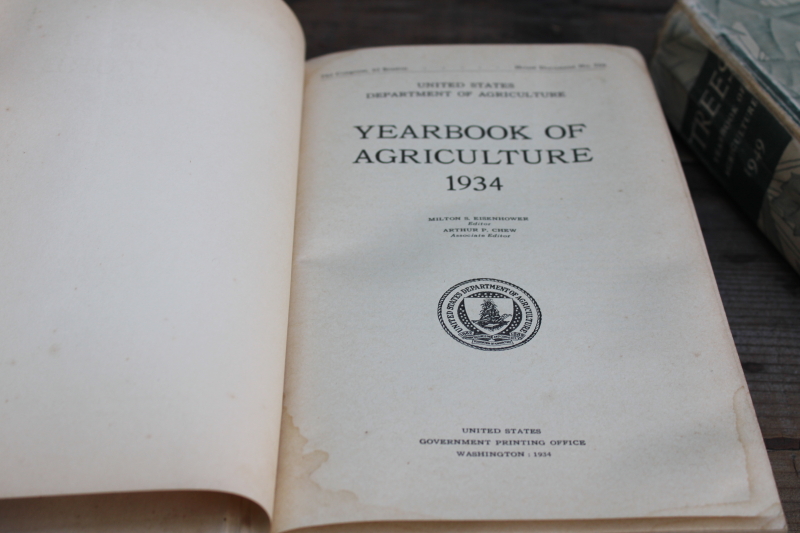 photo of stack of old green books, vintage USDA farm yearbooks Trees print 1949 1934 1928  #4