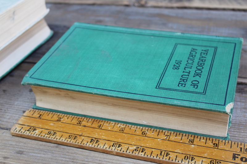 photo of stack of old green books, vintage USDA farm yearbooks Trees print 1949 1934 1928  #6