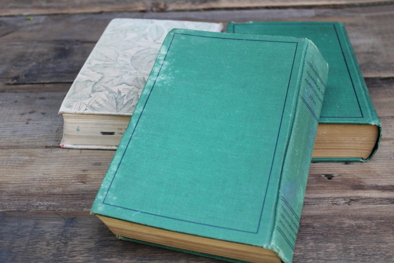 photo of stack of old green books, vintage USDA farm yearbooks Trees print 1949 1934 1928  #8