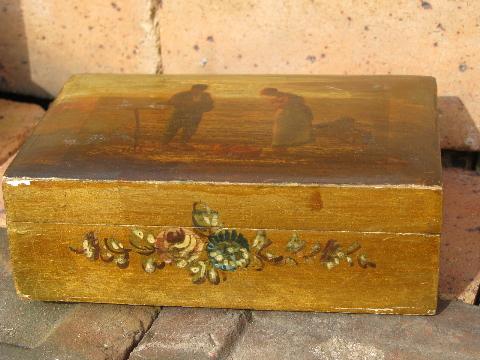 photo of stack of old wood jewelry boxes w/ shabby florentine gold, vintage Italy #6