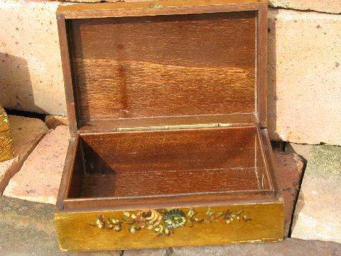 photo of stack of old wood jewelry boxes w/ shabby florentine gold, vintage Italy #7