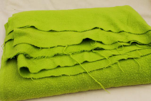 photo of stack of soft vintage acrylic bed blankets, 60s 70s retro harvest gold & lime green #11