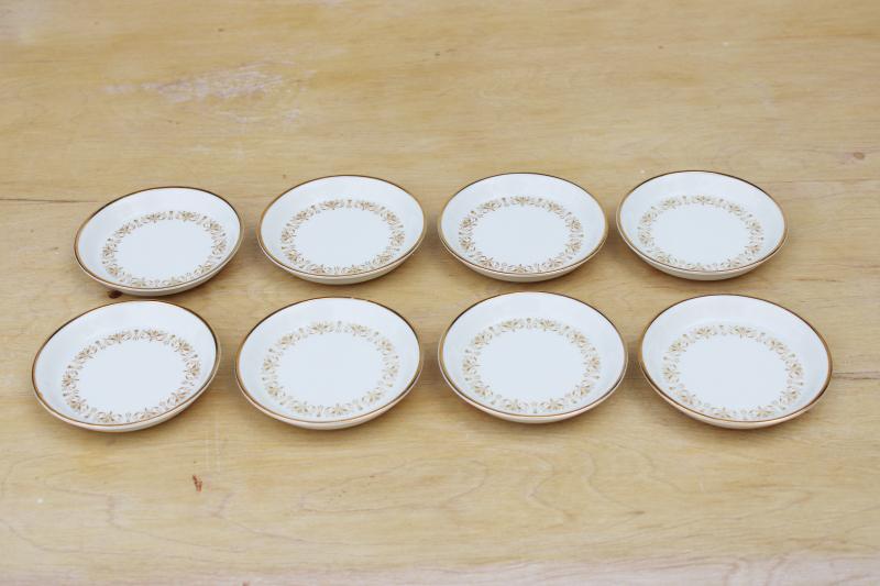 photo of stack of vintage butter pat plates or coasters, Sheffield Imperial Gold china #1