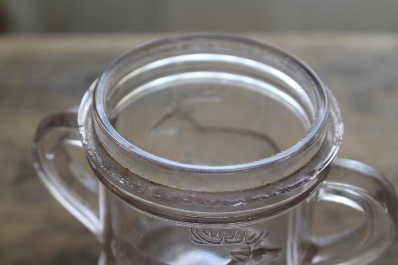 photo of stag deer vintage pressed pattern glass sugar bowl jar, EAPG antique glassware #4