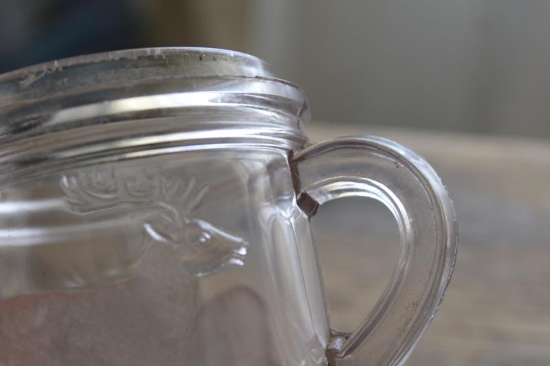 photo of stag deer vintage pressed pattern glass sugar bowl jar, EAPG antique glassware #6