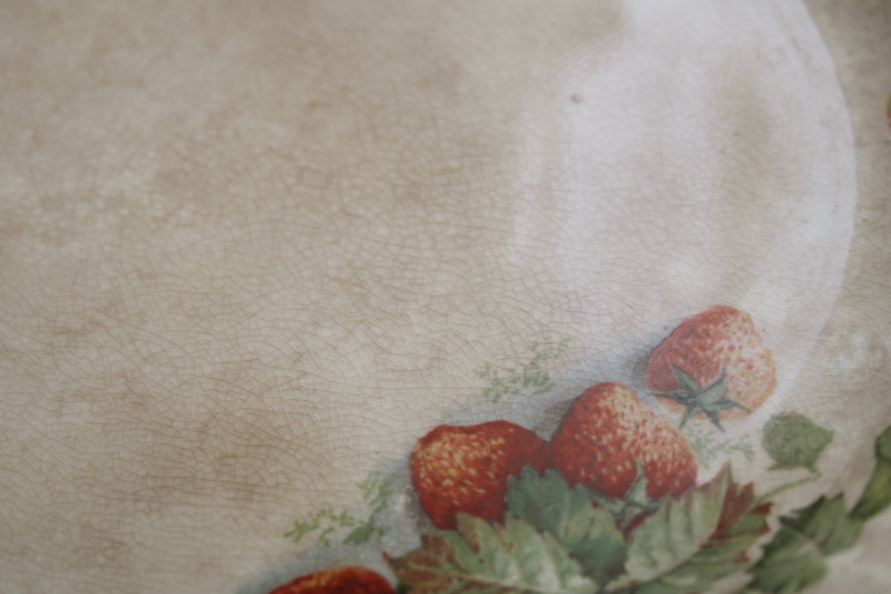 photo of stained browned antique china, big old cake plate w/ strawberries early 1900s vintage #3