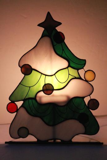 photo of stained glass Christmas tree light, electric candle lamp light-up decoration #1