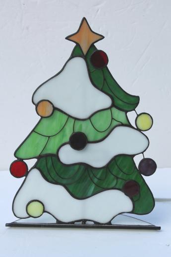 photo of stained glass Christmas tree light, electric candle lamp light-up decoration #2