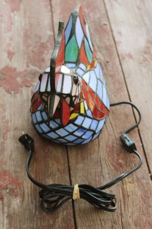 photo of stained glass light, colorful rooster tiffany style lamp colored glass shade, country cottage decor  #2