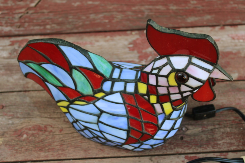 photo of stained glass light, colorful rooster tiffany style lamp colored glass shade, country cottage decor  #3
