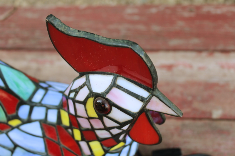 photo of stained glass light, colorful rooster tiffany style lamp colored glass shade, country cottage decor  #4