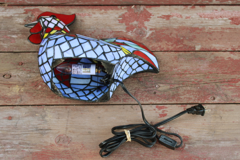 photo of stained glass light, colorful rooster tiffany style lamp colored glass shade, country cottage decor  #6