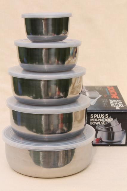 photo of stainless steel nesting bowl set w/ snap tight plastic lids, nice fridge dishes or potluck bowls #1