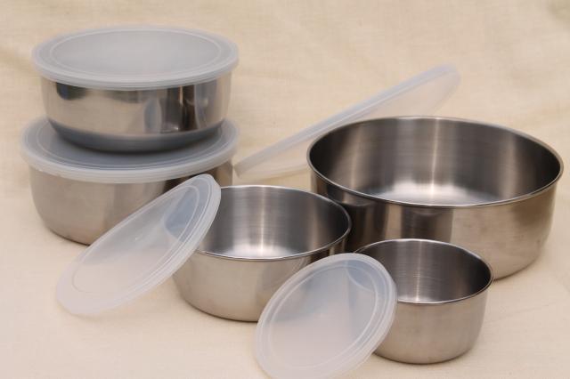 photo of stainless steel nesting bowl set w/ snap tight plastic lids, nice fridge dishes or potluck bowls #2