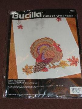 catalog photo of stamped to embroider cross-stitch runner kit, Thankgiving turkey