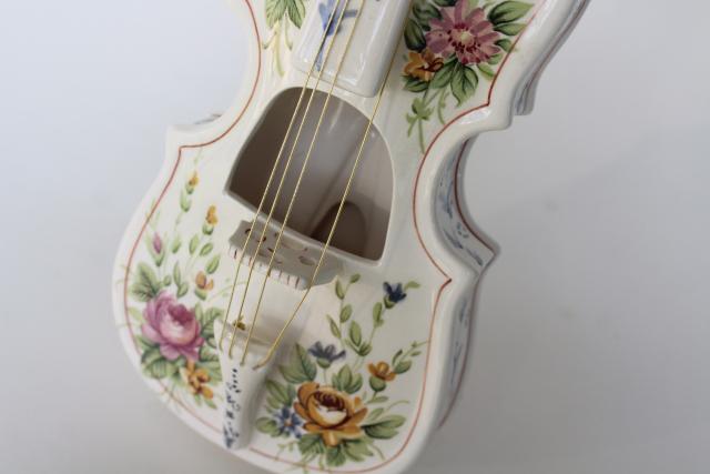 photo of standing violin shaped porcelain vase, vintage Sadek Japan hand painted china #2