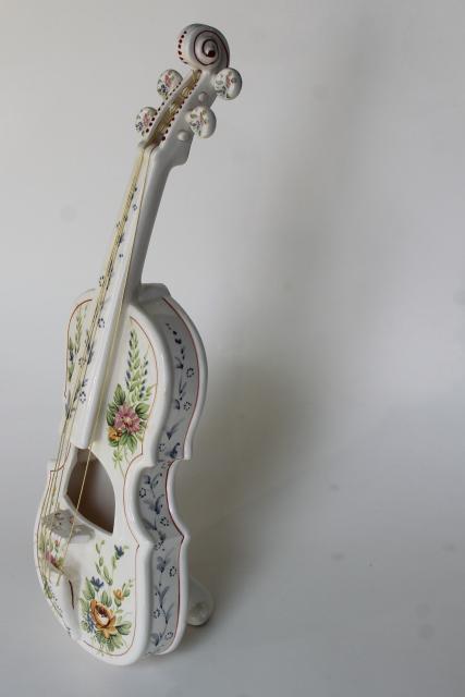 photo of standing violin shaped porcelain vase, vintage Sadek Japan hand painted china #3