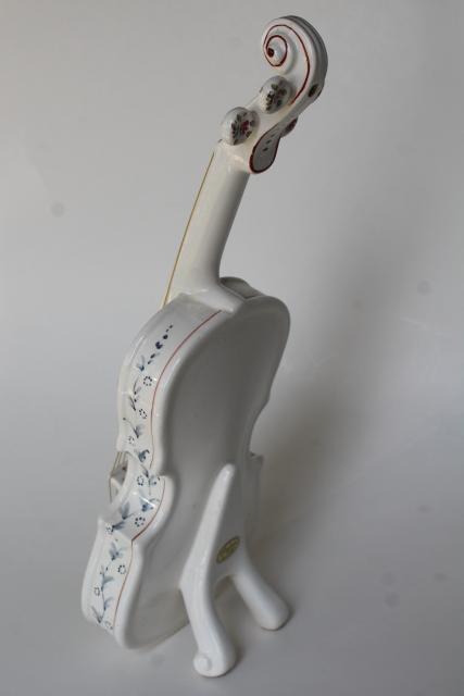 photo of standing violin shaped porcelain vase, vintage Sadek Japan hand painted china #4